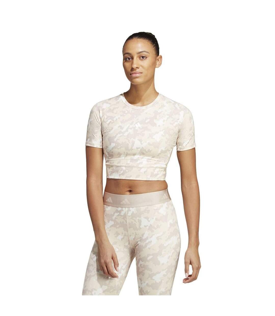 Womens/ladies Techfit Camo Crop T-shirt Taupe Camo Adidas-4