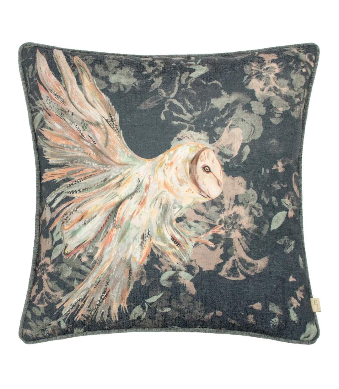 Avebury owl cushion cover 43cm x 43cm navy Evans Lichfield