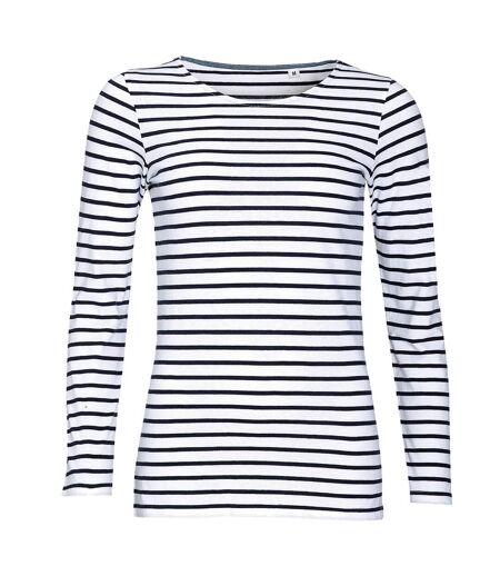 Marine t-shirt rayé à manches longues femme blanc/bleu marine SOLS