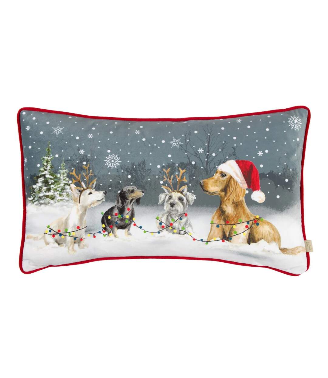 Piped dog christmas cushion cover 50cm x 30cm stone Evans Lichfield