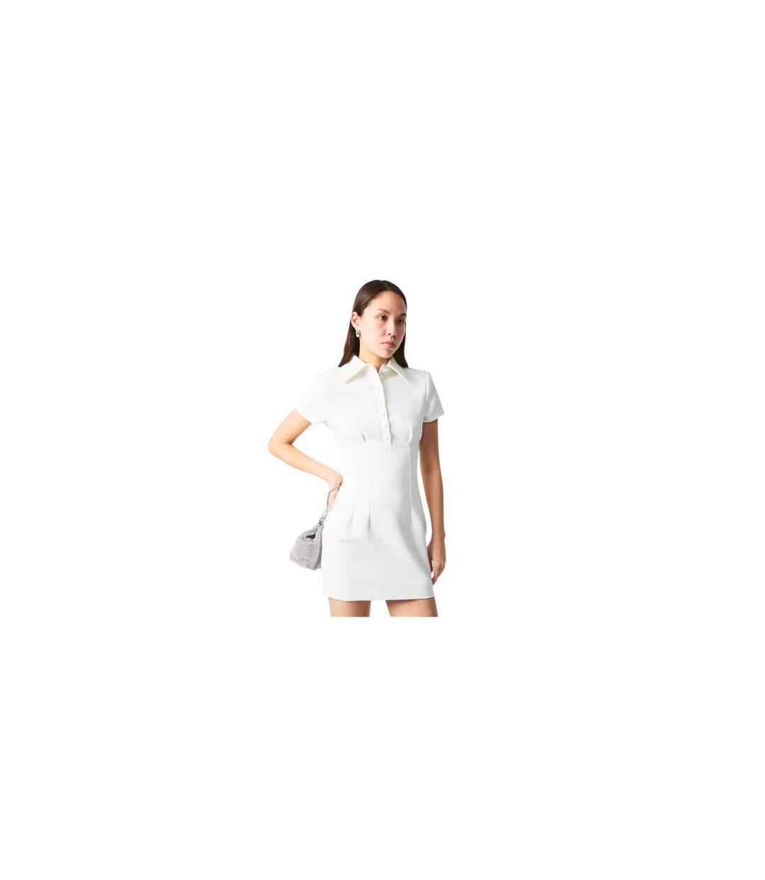 Womens/ladies Button Slim Mini Dress White Muse-1