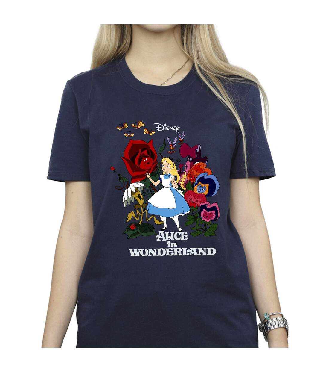 Disney - T-shirt ALICE IN WONDERLAND FLOWERS - Femme (Bleu marine) - UTBI8746-3