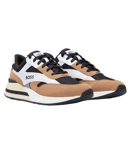 Mens Kurt Leather Running Trainers Brown Boss