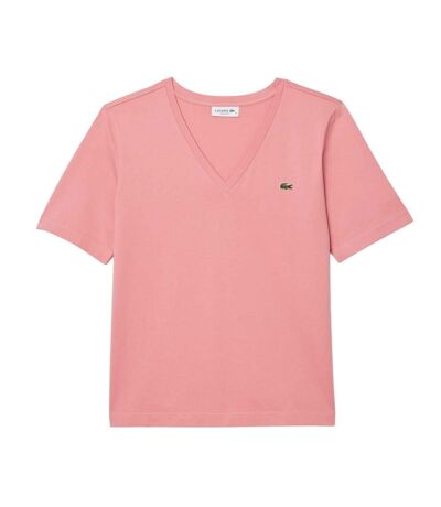 Womens/ladies Cotton V Neck Relaxed Fit T-shirt Pink Lacoste