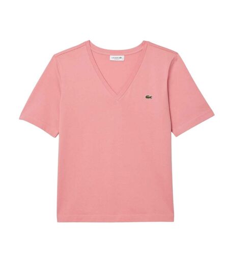 Womens/ladies Cotton V Neck Relaxed Fit T-shirt Pink Lacoste