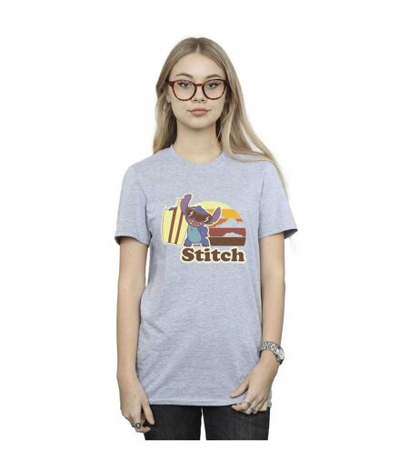 Disney Femmes/Les femmes Lilo And Stitch Bitten Surfboard Cotton Boyfriend T-Shirt (Gris sportif) - UTBI29760