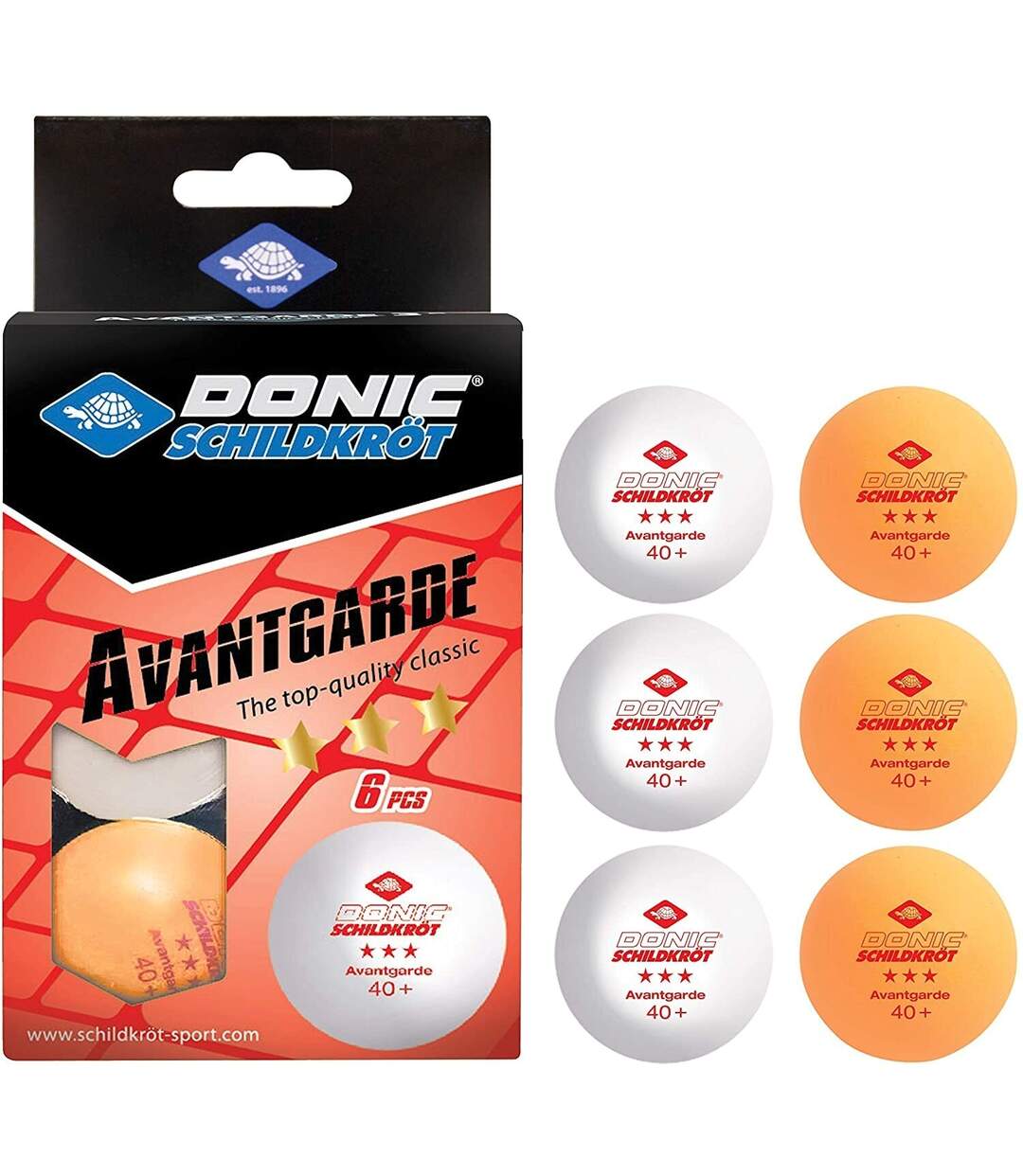 Pack of 6  3-star avantgarde table tennis balls  one size white/red/yellow Donic-Schildkroet-2
