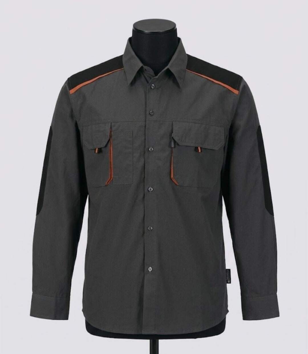 TERRATREND 3108 — Chemise à carreaux manches longues gris, noir et orange : robustesse polycoton et renforts Oxford-3