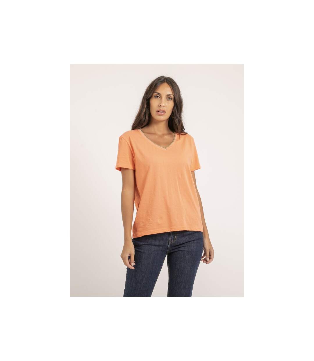 T-shirt col V pur coton FAMIA - Dona X Lisa-1