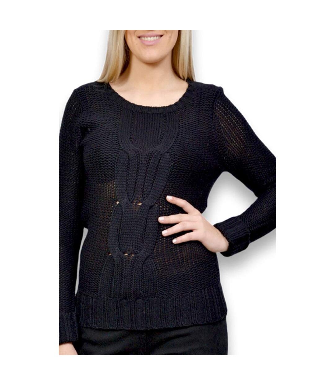 Pull femme col rond noir - Manches longues Col rond