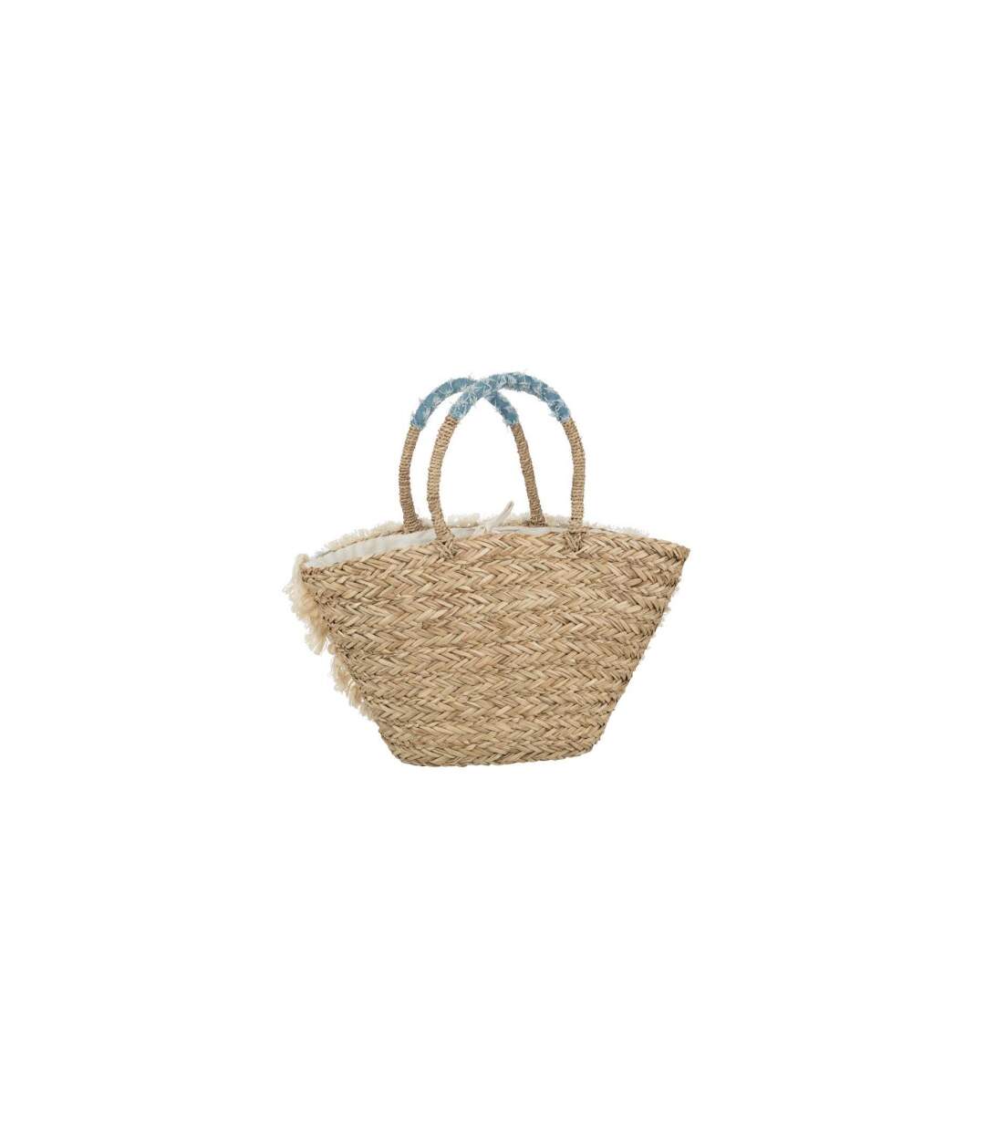 Sac de Plage Fleurs Denim 59cm Naturel & Bleu-2