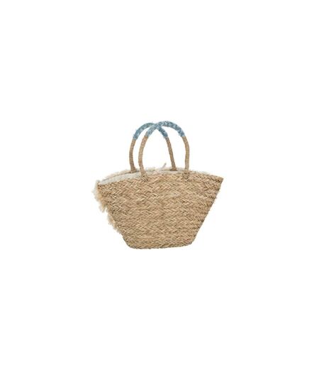 Sac de Plage Fleurs Denim 59cm Naturel & Bleu