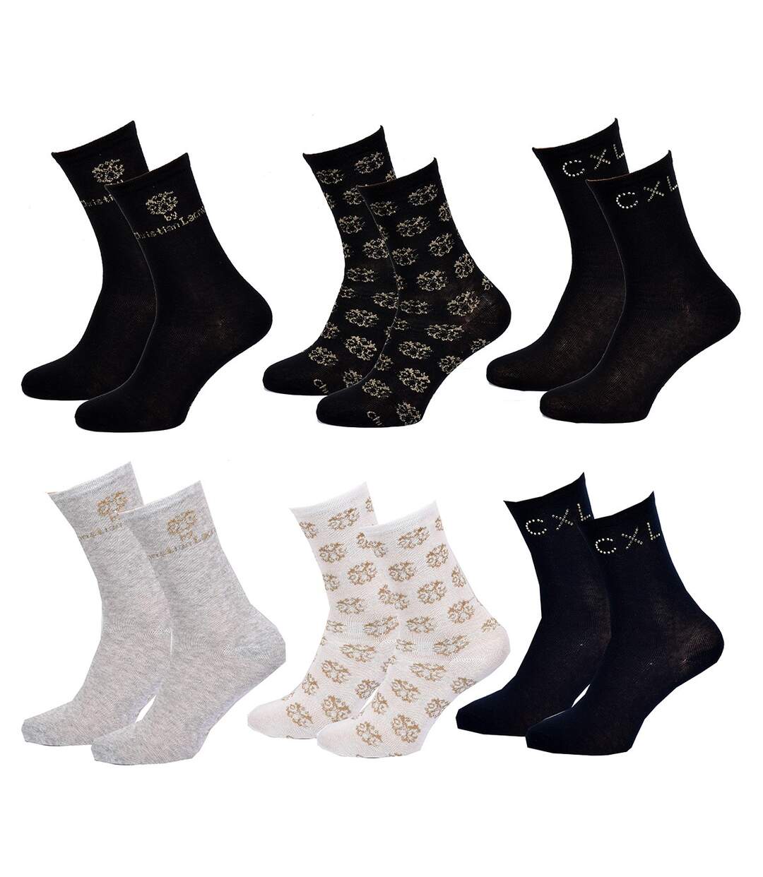 Chaussettes femme CHRISTIAN LACROIX Qualité et Confort-Assortiment modèles photos selon arrivages- Pack de 6 Paires CXL Strass-1