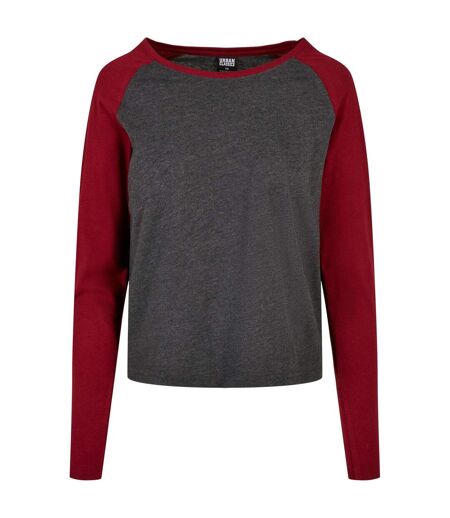 T-shirt Manches Longues Motif/style Contrasté Femme Charbon Bordeaux Urban Classics