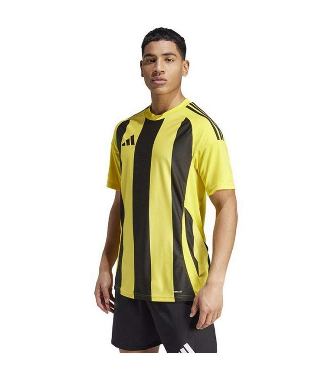 Maillot De Foot Style À Rayures Homme Noir Jaune Adidas-1