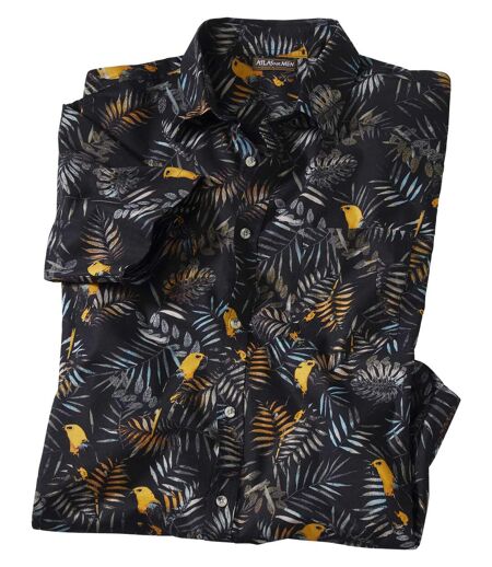 Men's Black Tropical Print Hawaiian Shirt