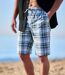 Men's Grey & Turquoise Checked Canvas Shorts  