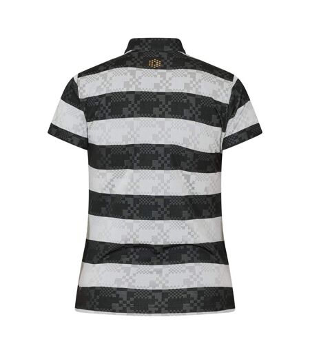 Womens/ladies Bordered Stripes Polo Shirt Black White Puma