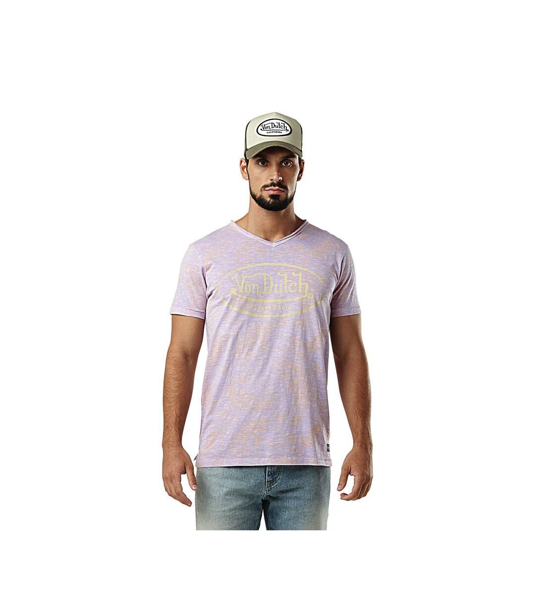 T-shirt homme col v avec traitement en coton Ron Vondutch