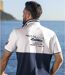 Men's Racing Print Piqué Polo Shirt - Navy and White