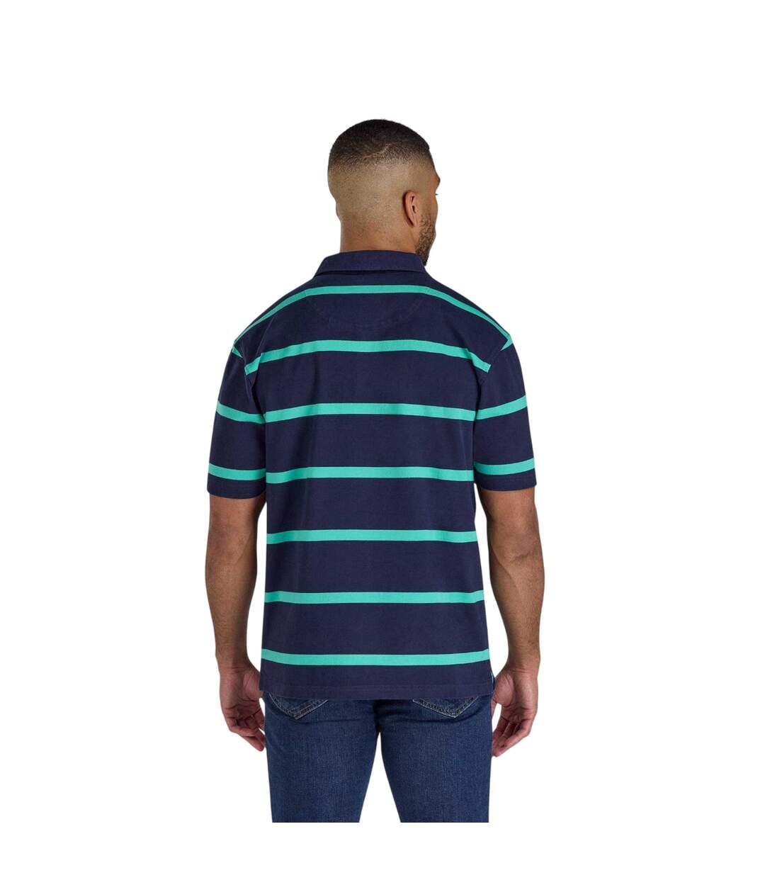 Mens Stripe Rugby Polo Shirt Navy Raging Bull-3