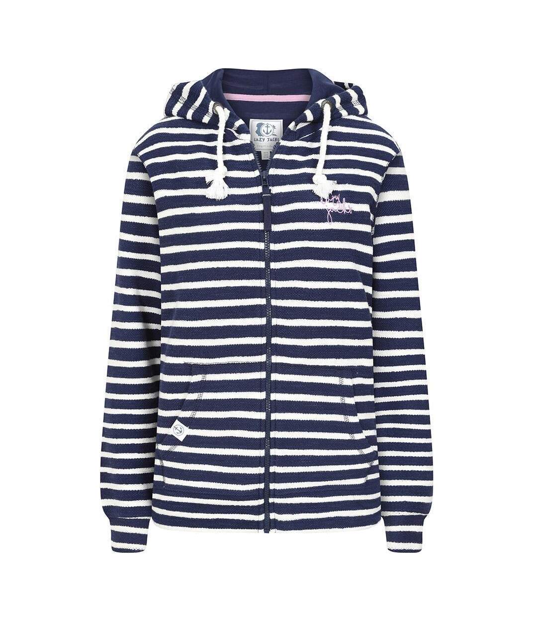 Veste À Capuche Motif/style Rayé Femme Bleu Mer Lazy Jacks-1