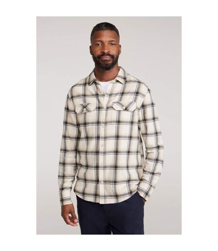 Mens trace flannel long-sleeved shirt off white Mountain Warehouse