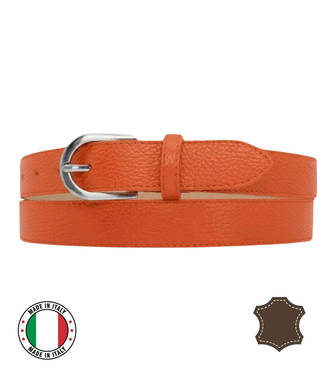 Ceinture en Cuir de Vachette pour Femme - élégance Intemporelle - Couleur orange-1