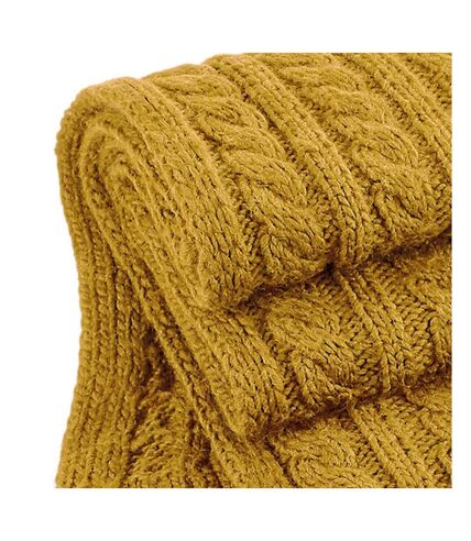 Beechfield Unisex Cable Knit Melange Scarf (Mustard) (One Size)