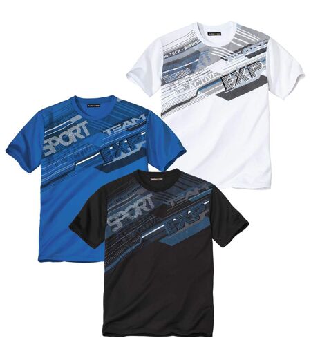 Pack of 3 Men's Graphic Print T-Shirts - White Blue Black