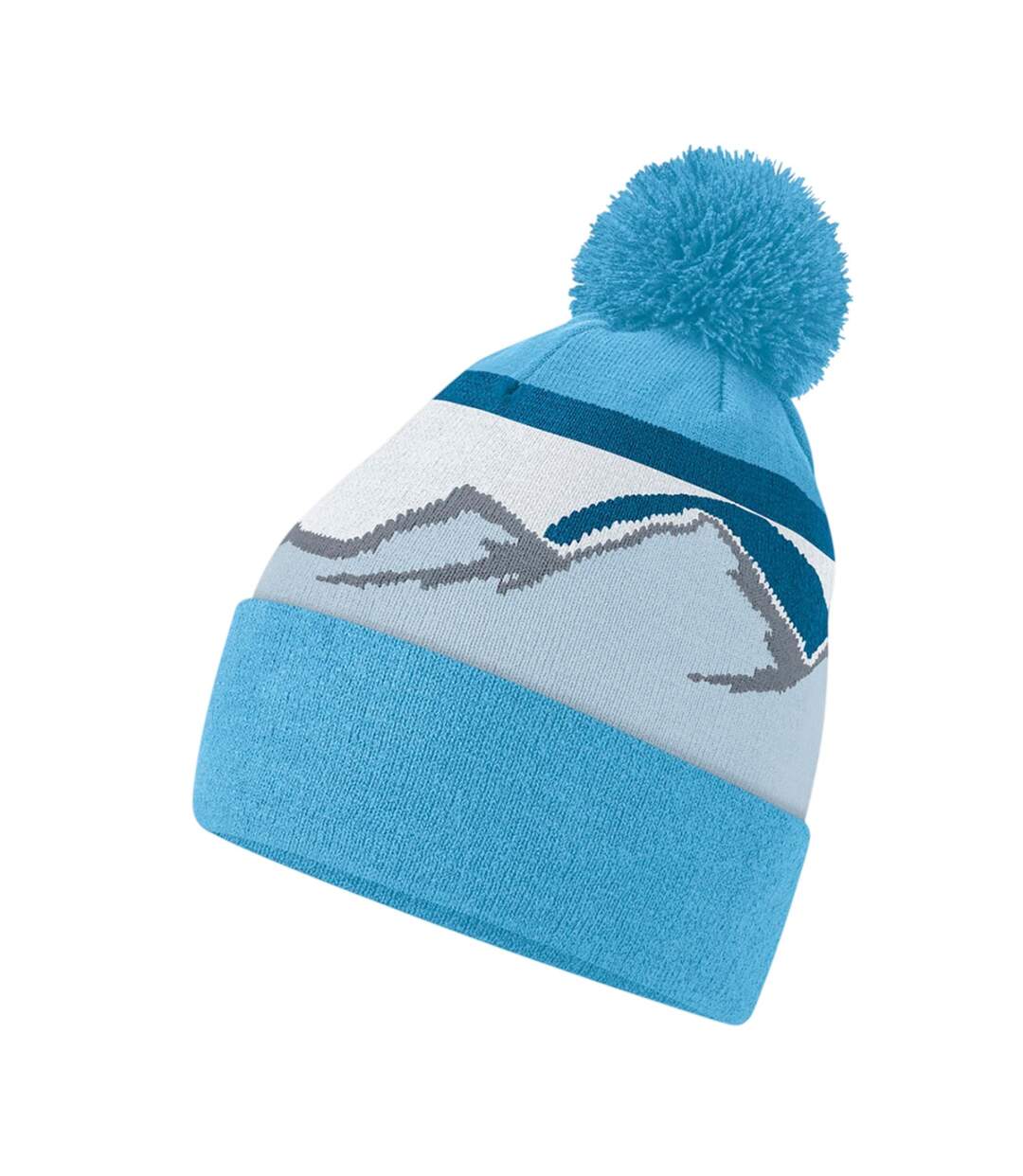 Bonnet Motif/style Pompon Mountain Peaks Adulte Bleu Clair Beechfield-2