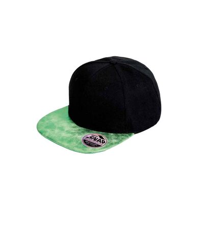 Unisex adult bronx glitter flat peak snapback cap black/green Result Headwear