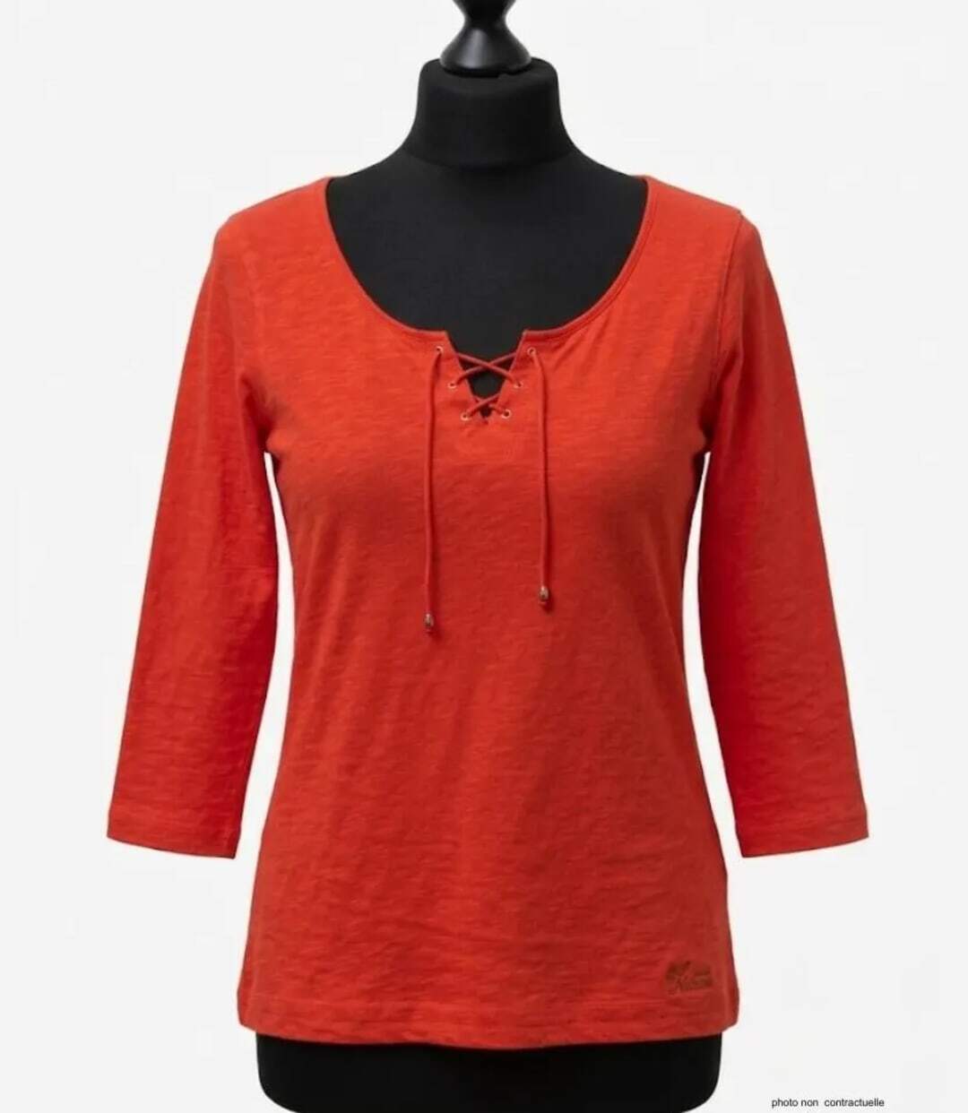 MAYFLOWER DOUGLAS1 - Tee-shirt manches 3/4 en maille flammée avec col à lacets-3