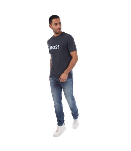 Mens Logo Printed Cotton Regular T-shirt Navy Boss