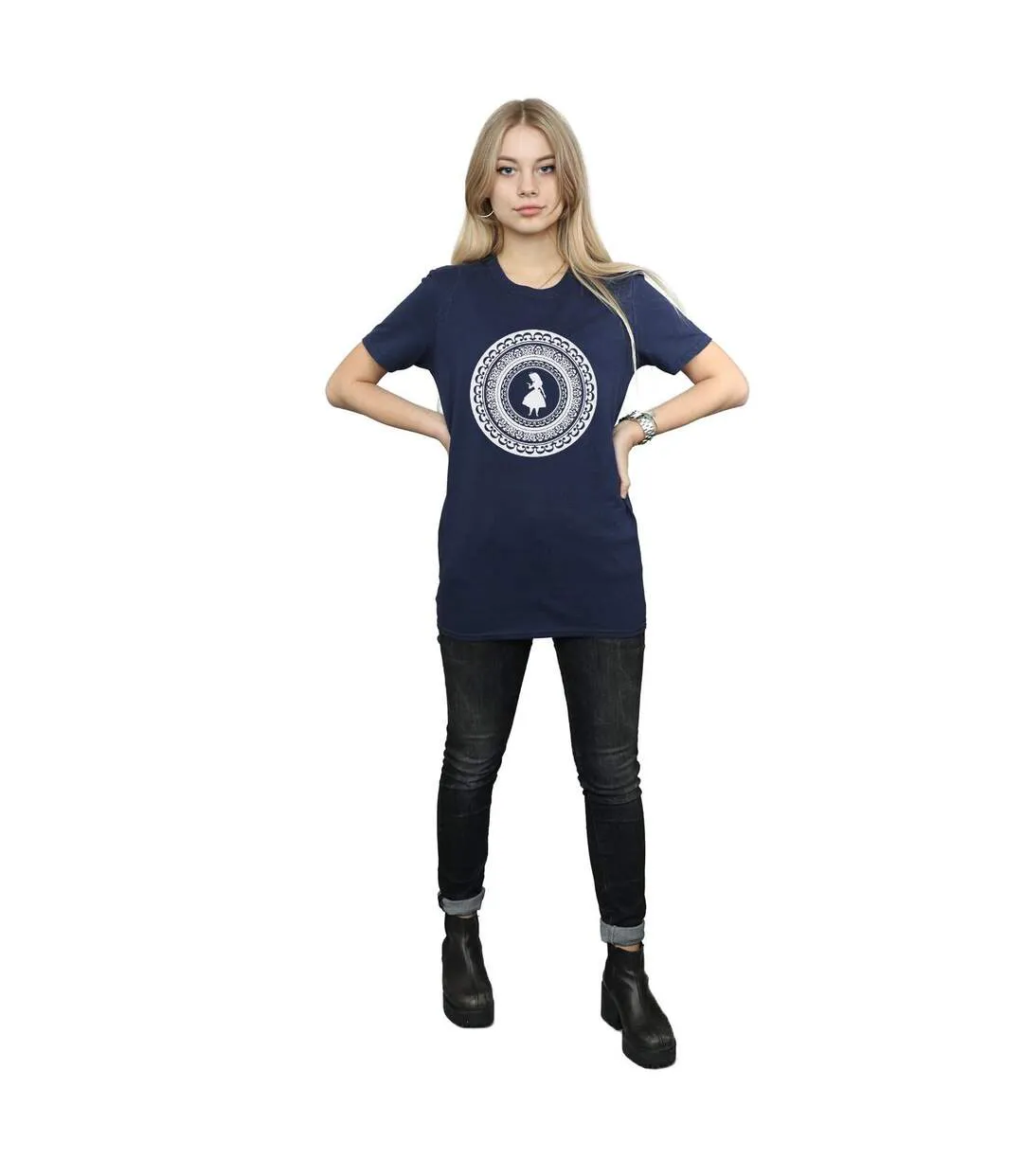 Disney Womens/Ladies Alice In Wonderland Circle Cotton Boyfriend T-Shirt (Bleu marine) - UTBI8543-4