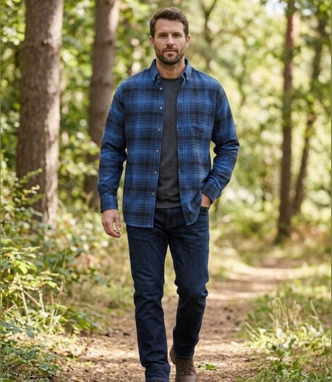 CHALLENGER BACK — Chemise à carreaux manches longues flanelle bleu : le confort chaud et intemporel-3