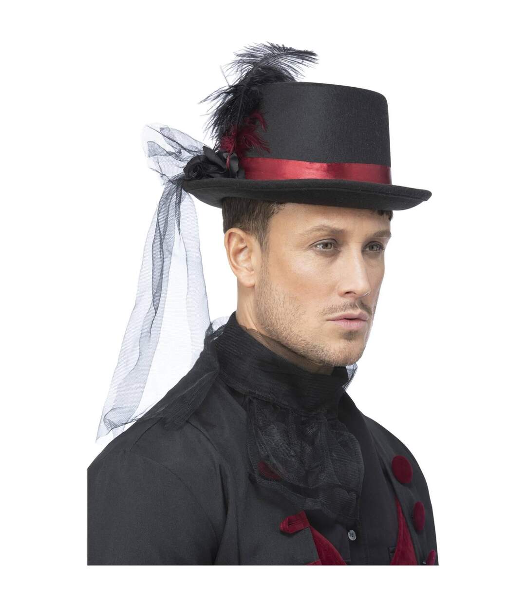 Unisex adult vampire top hat black/red Smiffys-2