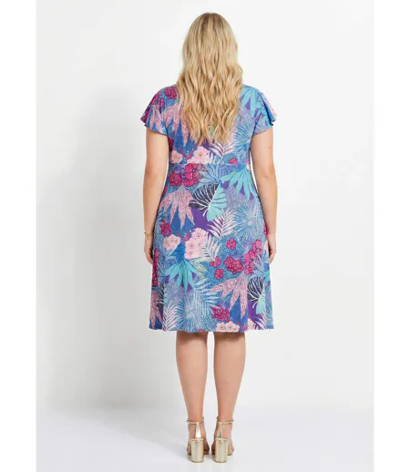 Robe courte évasée col V drapé