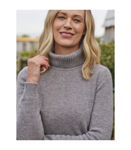 Womens/ladies Lambswool Polo Neck Jumper Grey Marl WoolOvers