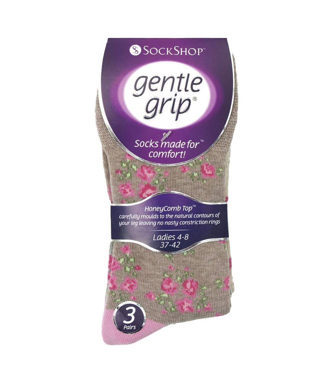 3 Pairs Ladies Cotton Rich Everyday Socks Gentle Grip Soft Top Comfort Socks-2