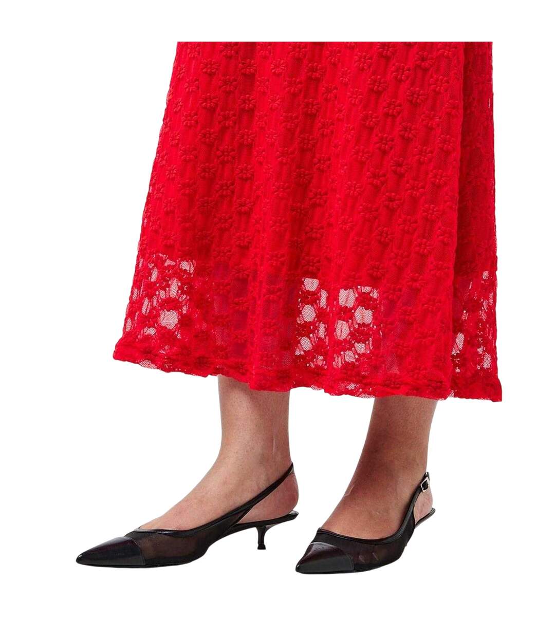 Robe Mi-longue Motif/style Maille Adoni Femme Rouge Feu Bardot-4