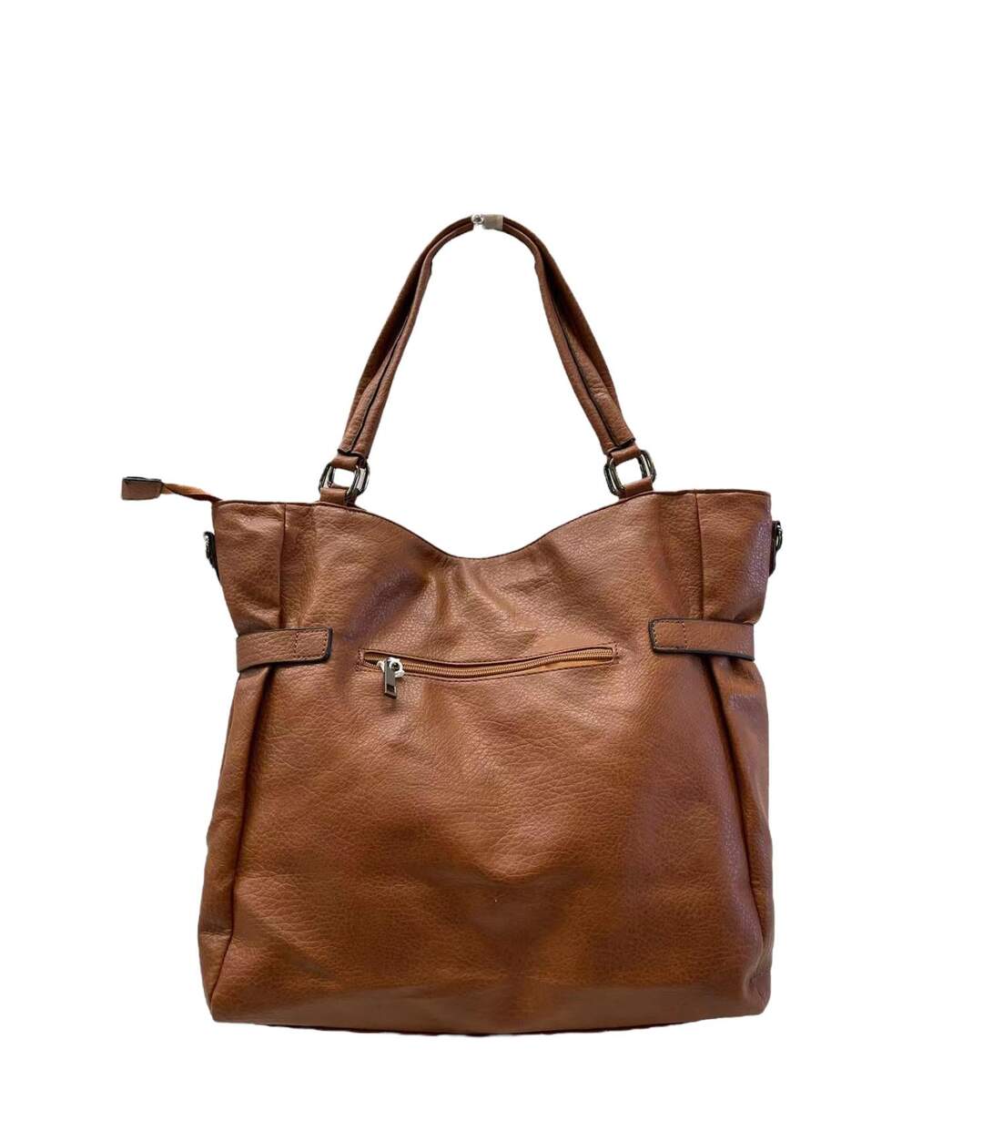 Sac à main femme  - Sac portée mains ou épaules en simili cuir de couleur marron-2