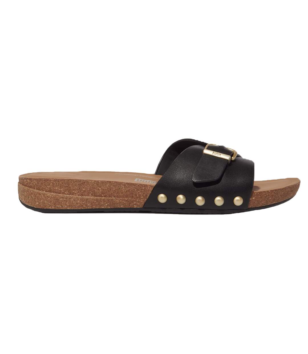 Womens/ladies Leather Iqushion Adjustable Slides Black FitFlop-1