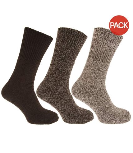 Lot de 3 Chaussettes thermiques en mélange de laine, non-élastiquées homme tons bruns Universal Textiles