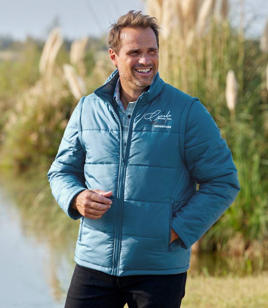 Men's Blue 2-in-1 Puffer Jacket - Water-Repellent-2