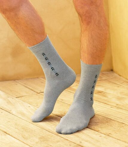 Pack of 4 Pairs of Men's Patterned Socks - Grey Blue Navy 