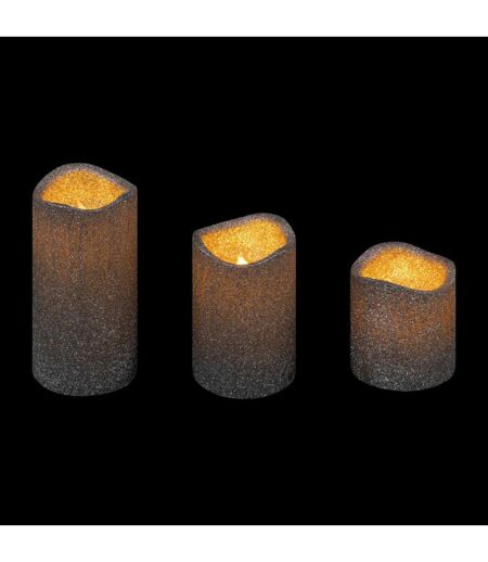 Lot de 3 Bougies LED Paillettes 10cm Argent