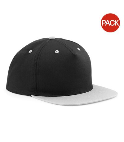 Beechfield Unisex 5 Panel Contrast Snapback Cap (Pack of 2) (Black/ Grey) - UTRW6721