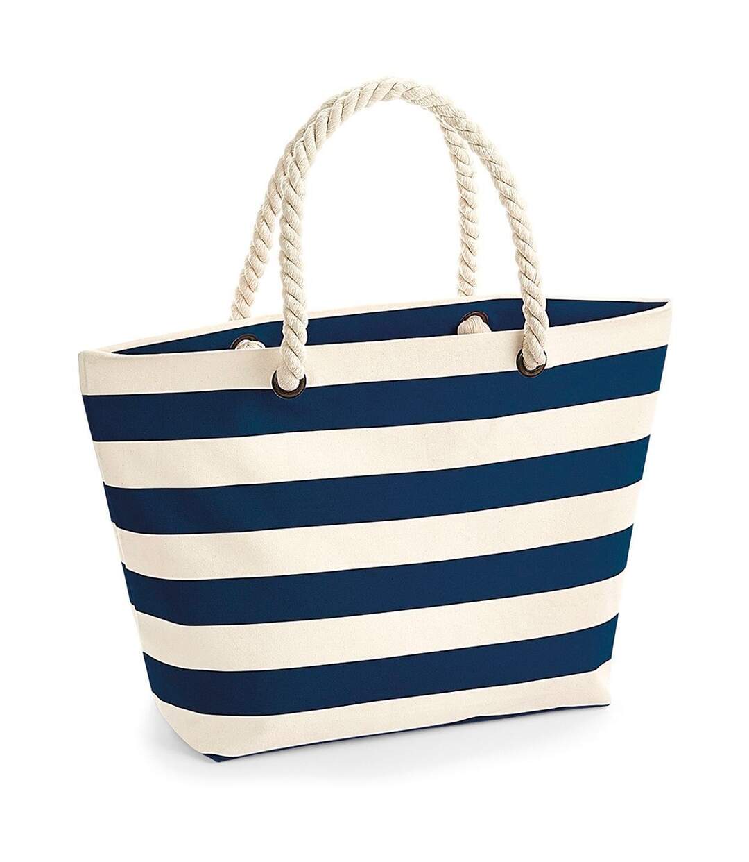 Grand sac de plage en toile - W680 - beige et bleu marine-2