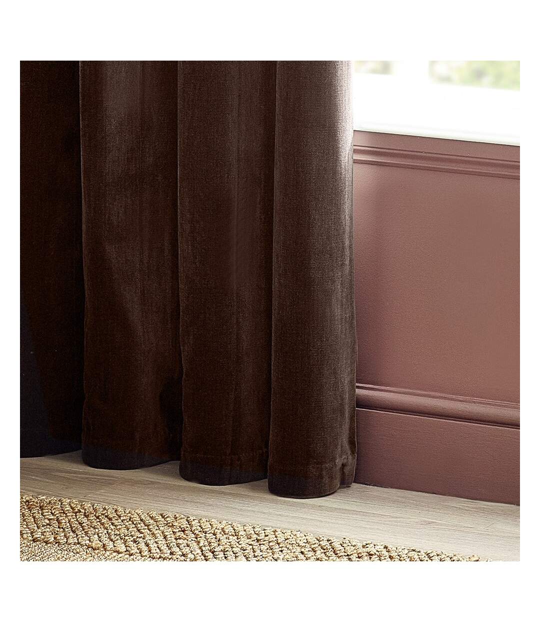 Chenille velvet eyelet curtains 229cm x 229cm brown Yard-3